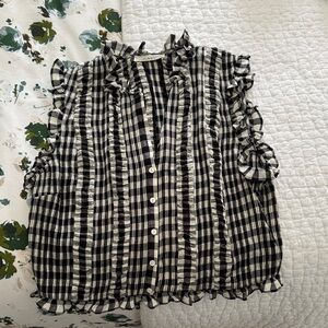 Doen Black and White Ruffled Plaid Top small